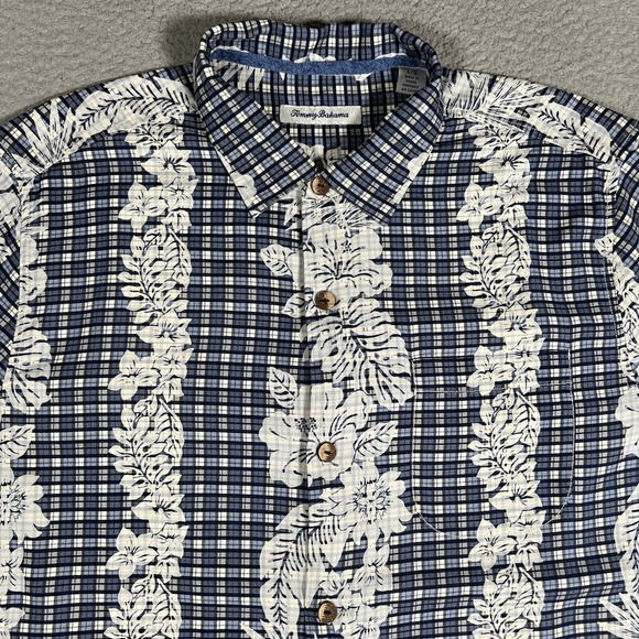 Tommy Bahama Other - Tommy Bahama Shirt Mens Large Blue Floral Plaid‎ 100% Silk Casual Preppy Pocket